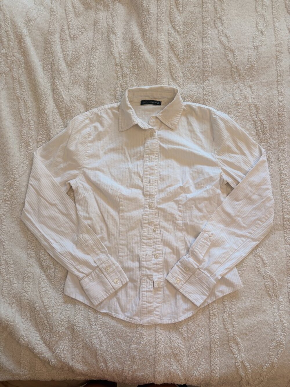 Brandy Melville White Textured Button Down Long Sleeve Shirt